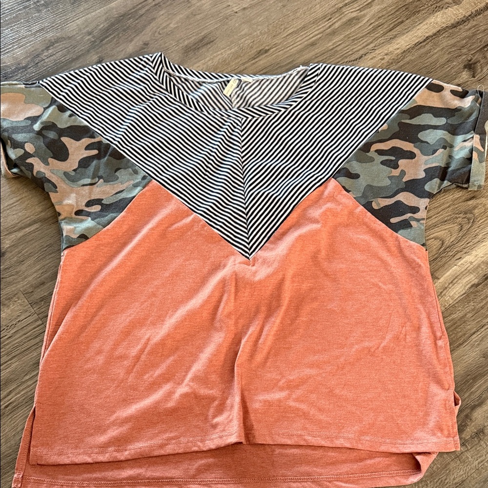 Cato Camouflage and Striped Women's Top
